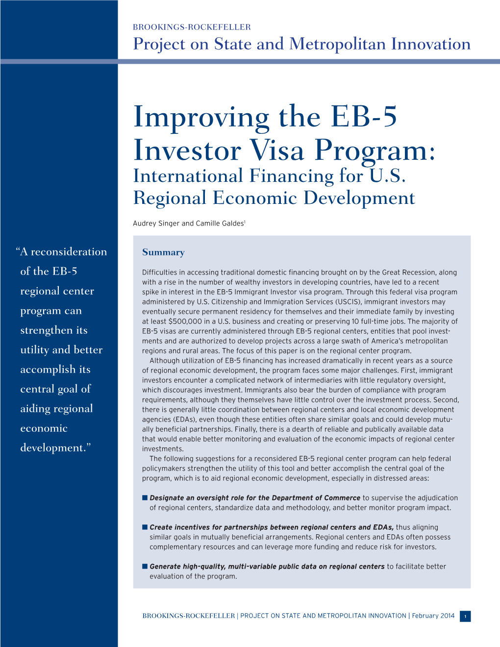 Improving the EB-5 Investor Visa Program: International Financing for U.S