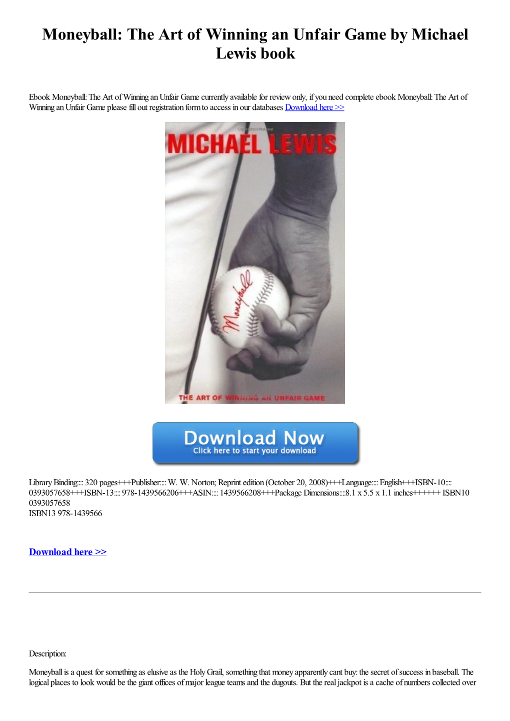 Moneyball: the Art of Winning an Unfair Game by Michael Lewis [Book]