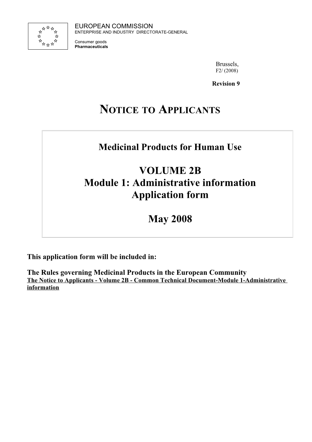 Notice to Applicants - Volume 2B Module 1 Administrative Information Application Form