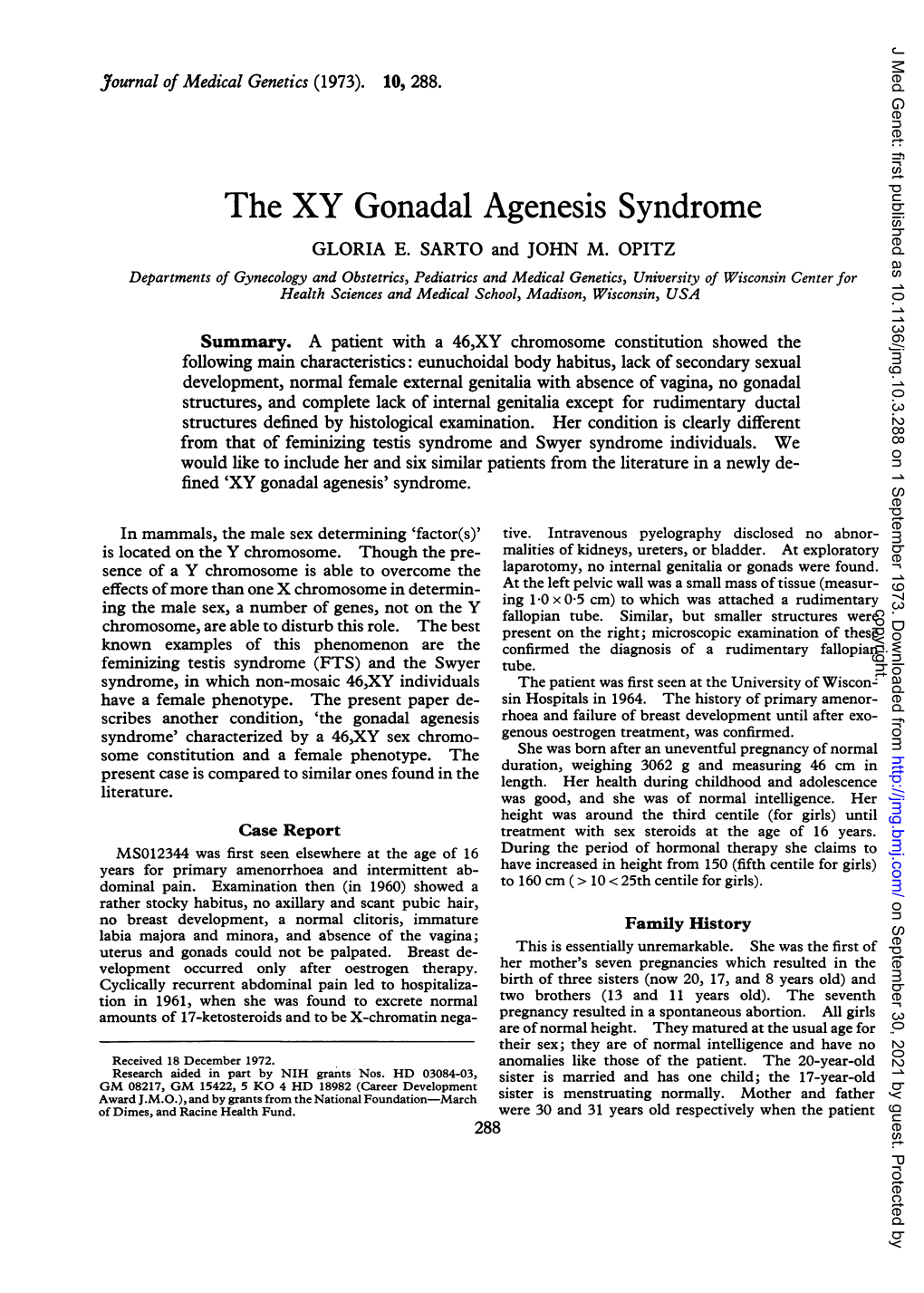 The XY Gonadal Agenesis Syndrome GLORIA E