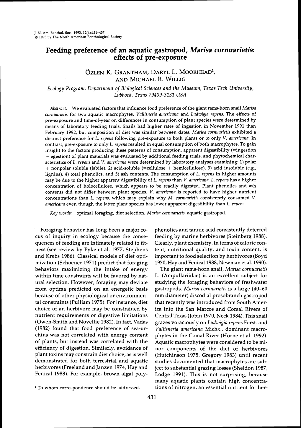 Feeding Preference of an Aquatic Gastropod, Marisa Cornuarietis