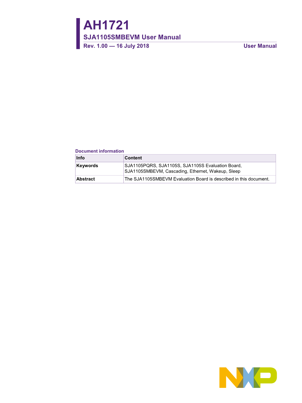 AH1721 SJA1105SMBEVM User Manual Rev