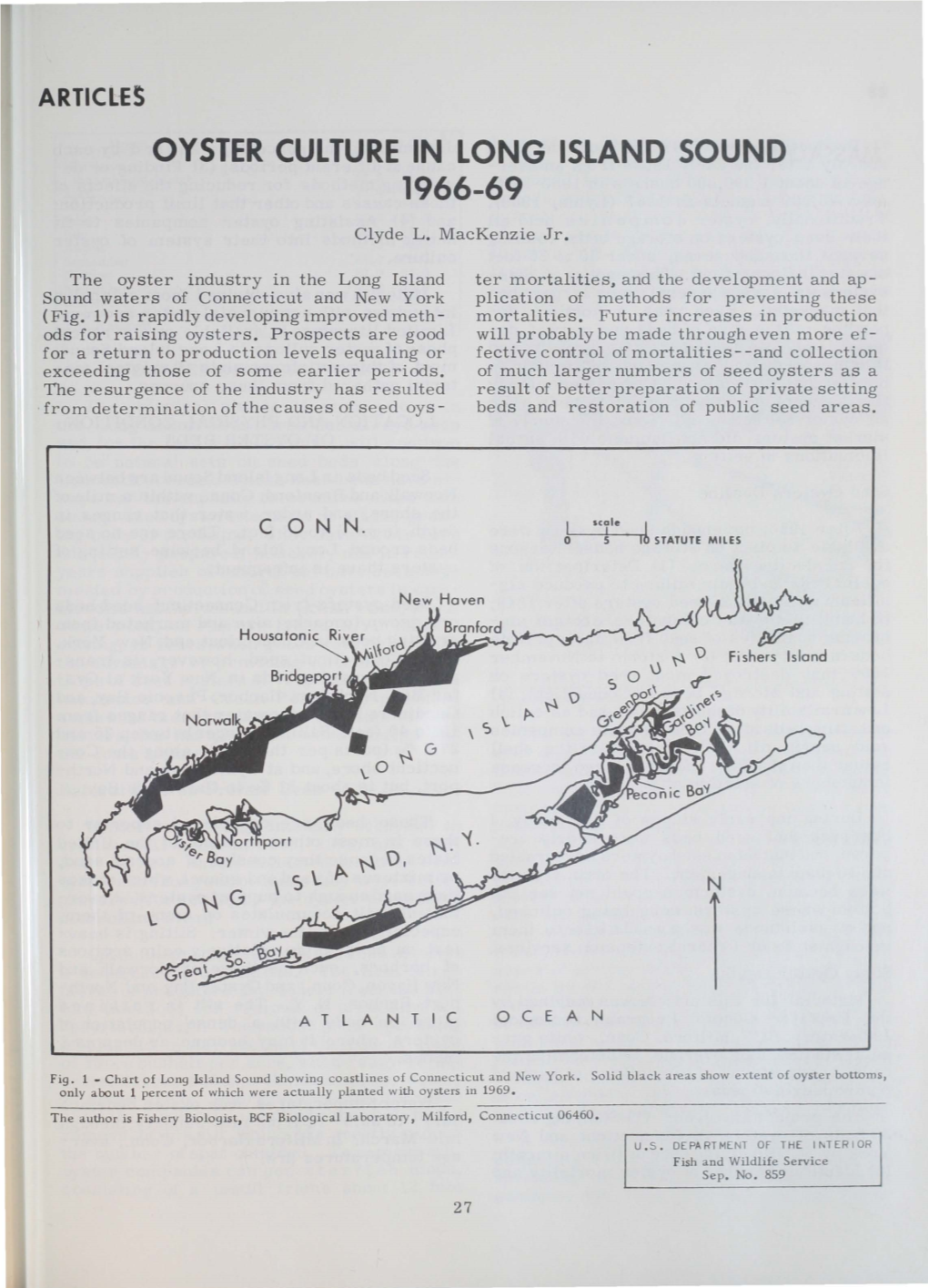 Oyster Culture in Long Island Sound 1966-69
