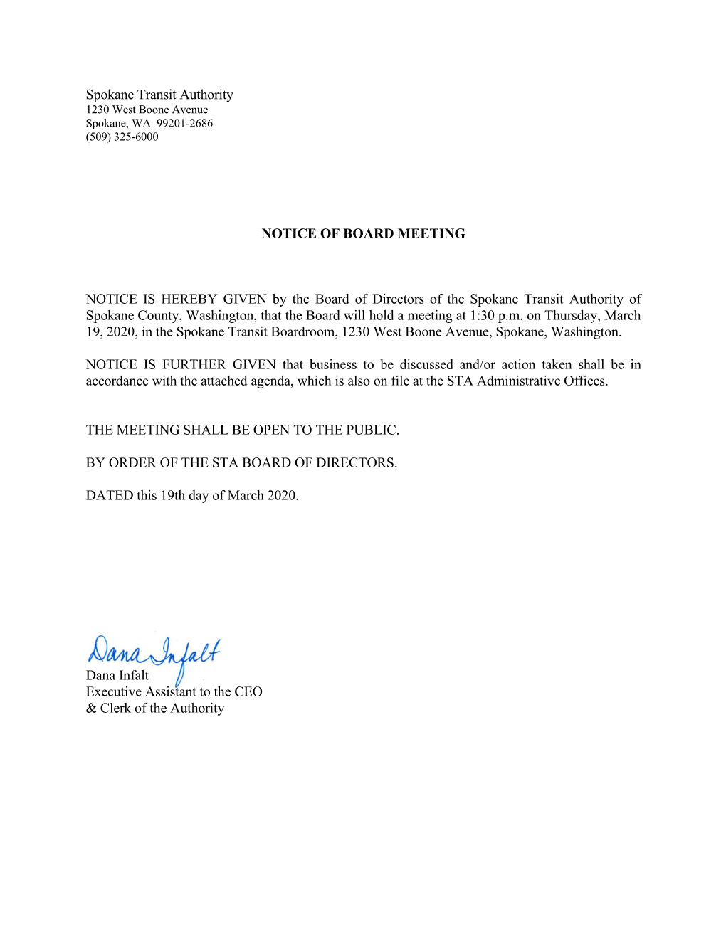 Notice of Board Meeting