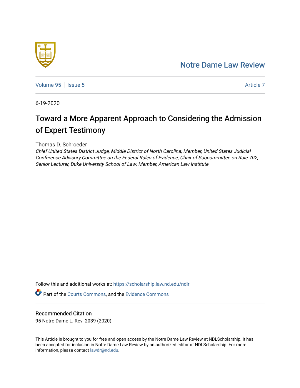 Toward a More Apparent Approach to Considering the Admission of Expert Testimony