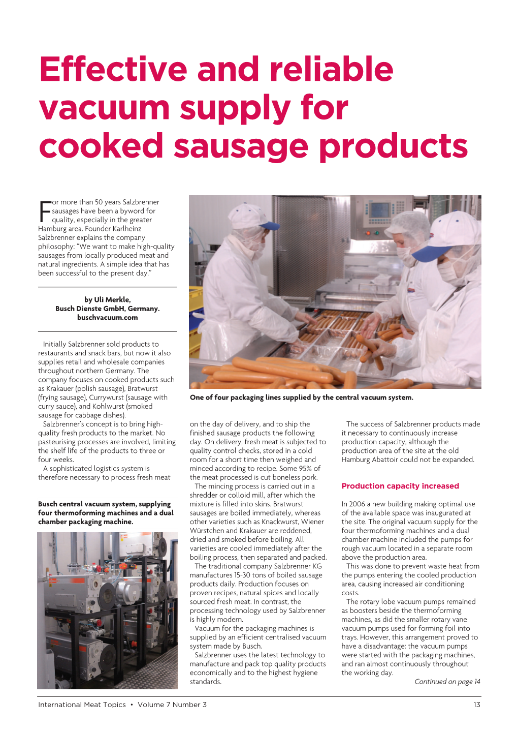 Effective and Reliable Vacuum Supply for Cooked Sausage Products