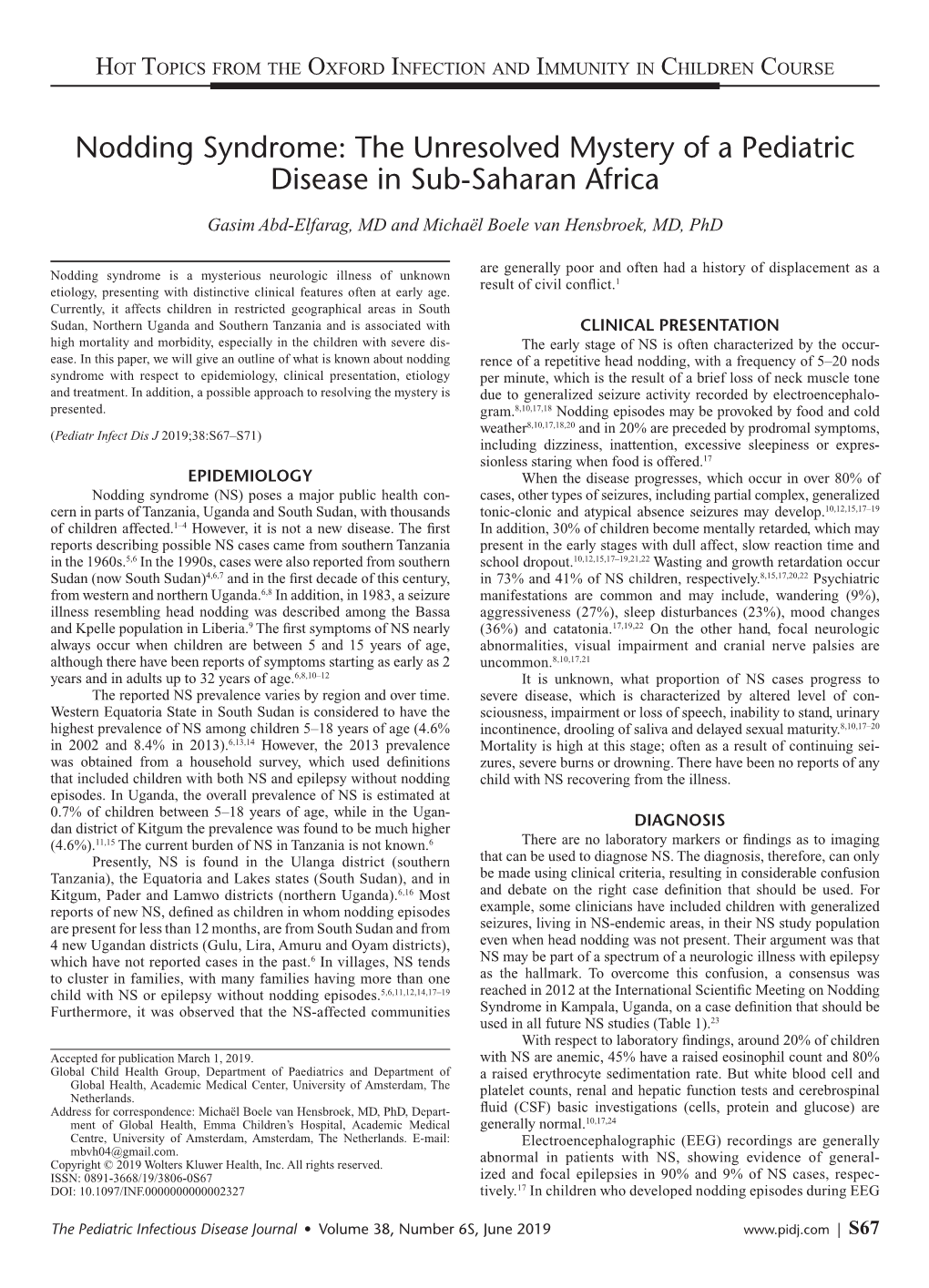 Nodding Syndrome: the Unresolved Mystery of a Pediatric Disease in Sub-Saharan Africa