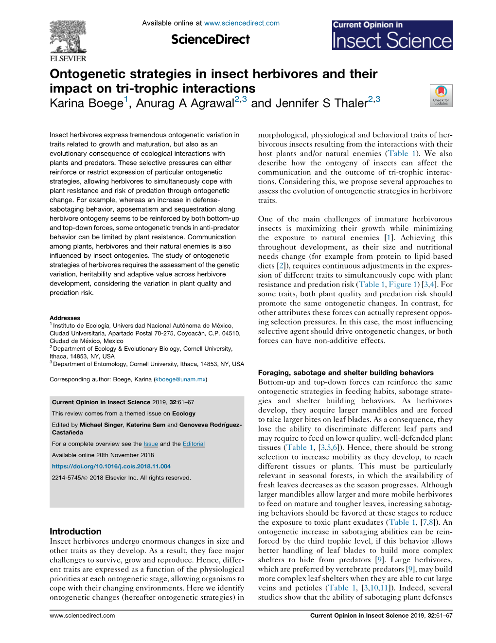 Ontogenetic Strategies in Insect Herbivores and Their Impact on Tri