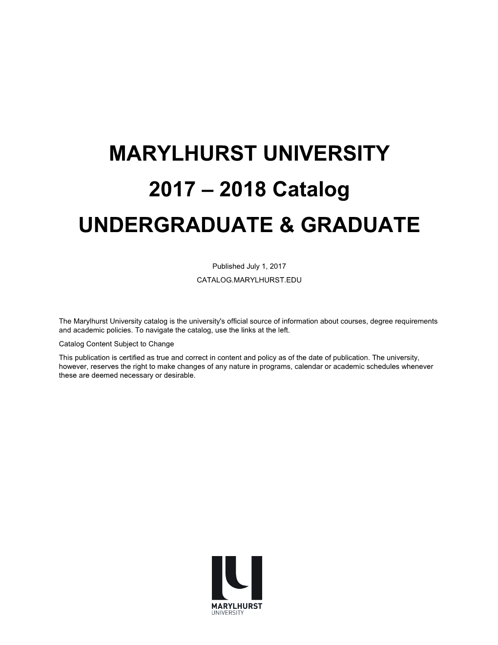 2017-18 Marylhurst University Catalog