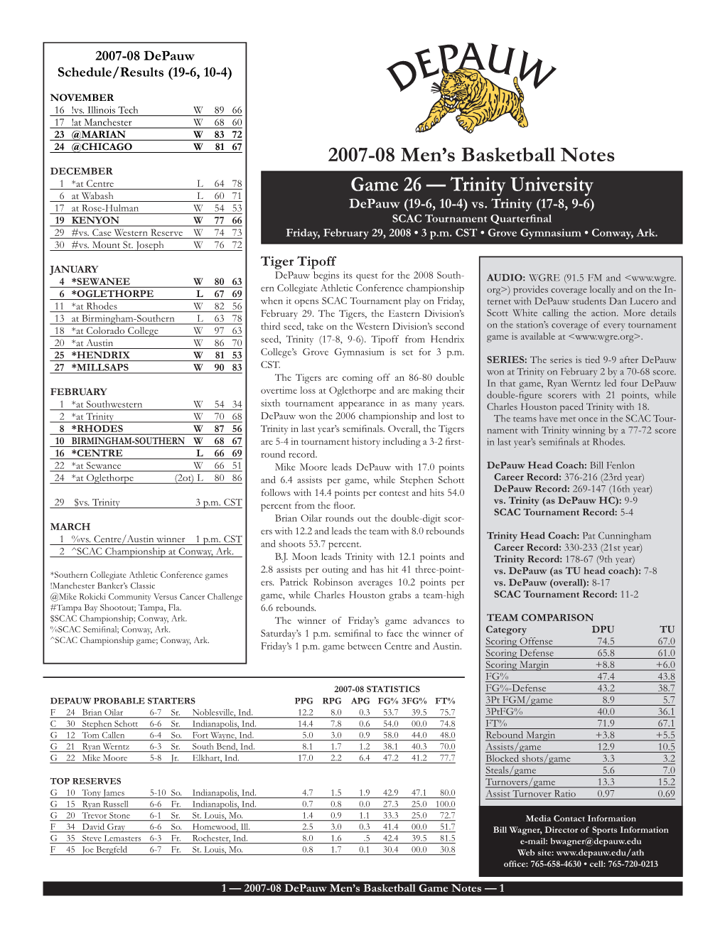 2007-08 Men's Basketball Notes Game 26