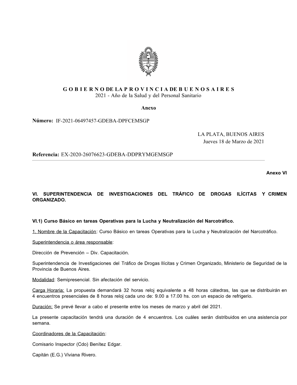 Año De La Salud Y Del Personal Sanitario Anexo Número: Referencia