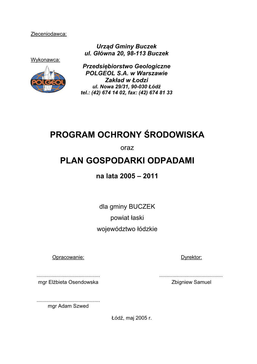 Program Ochrony Środowiska Plan