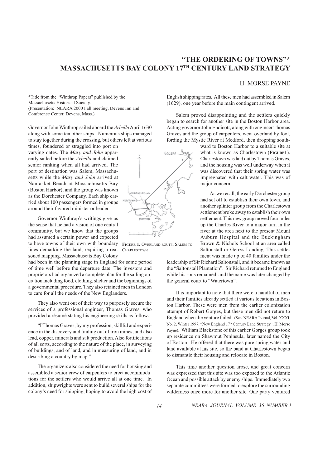 “The Ordering of Towns”* Massachusetts Bay Colony 17Th Century Land Strategy