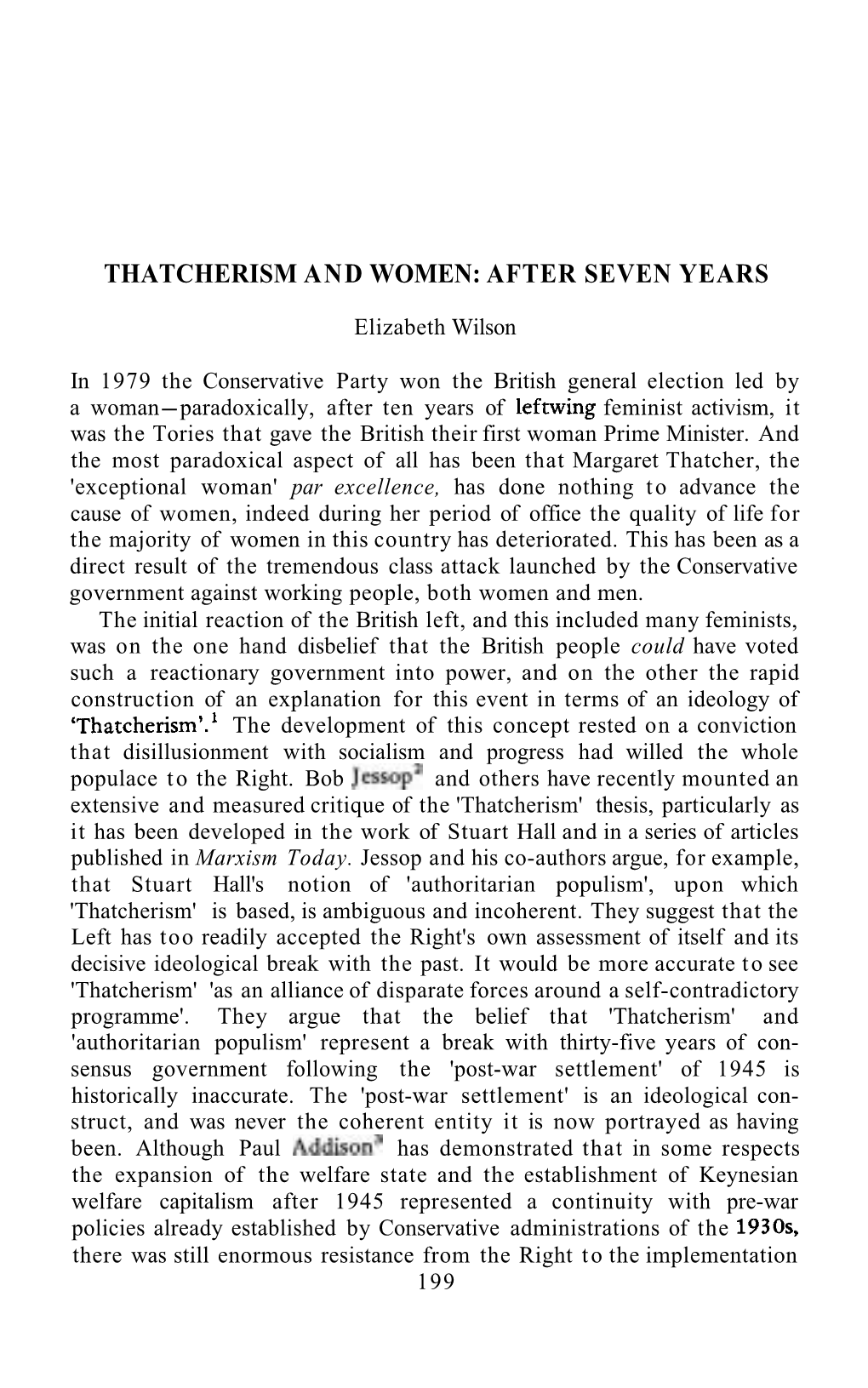 Thatcherism and Women: After Seven Years