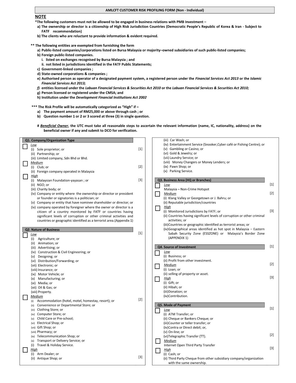 AMLCFT CUSTOMER RISK PROFILING FORM (Non