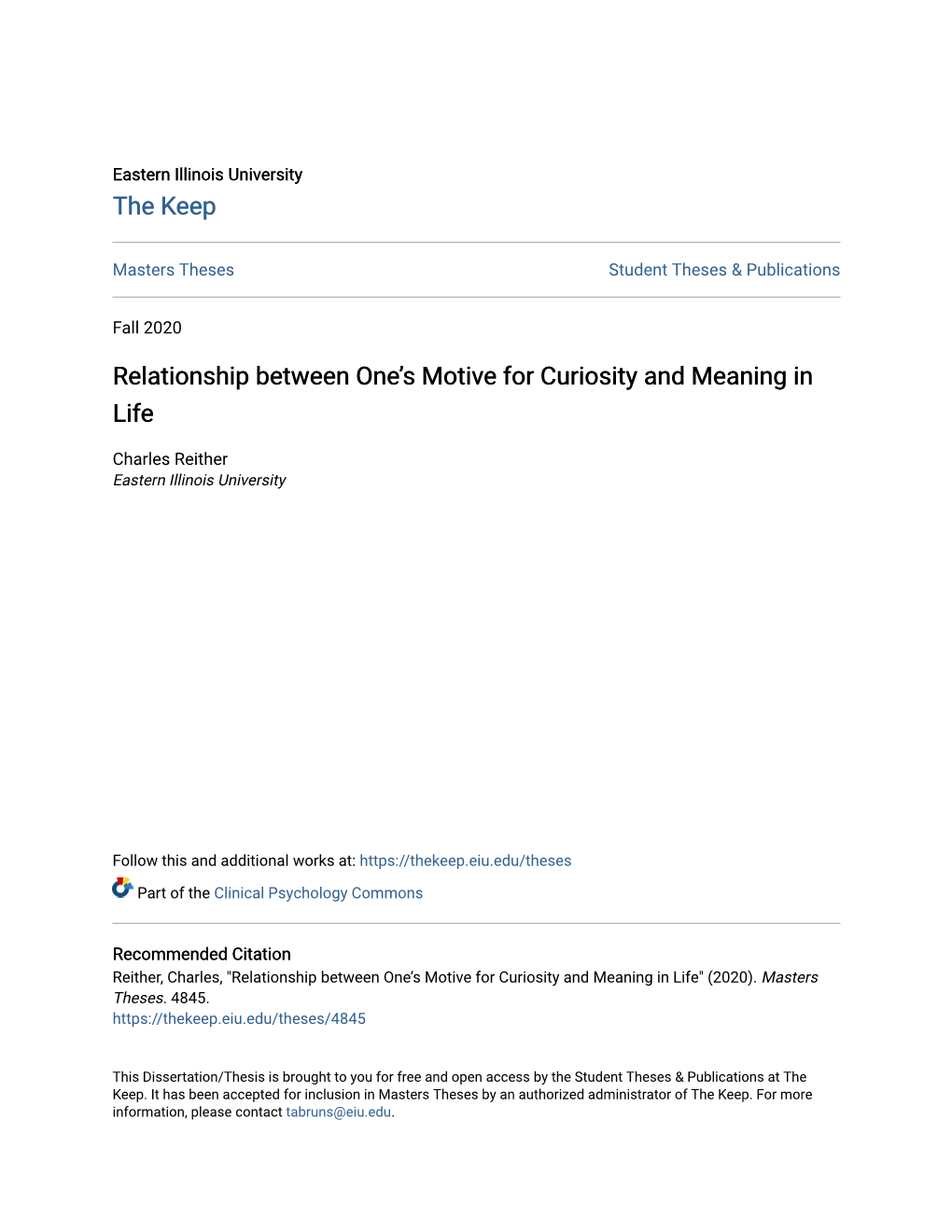 Relationship Between One's Motive for Curiosity and Meaning in Life