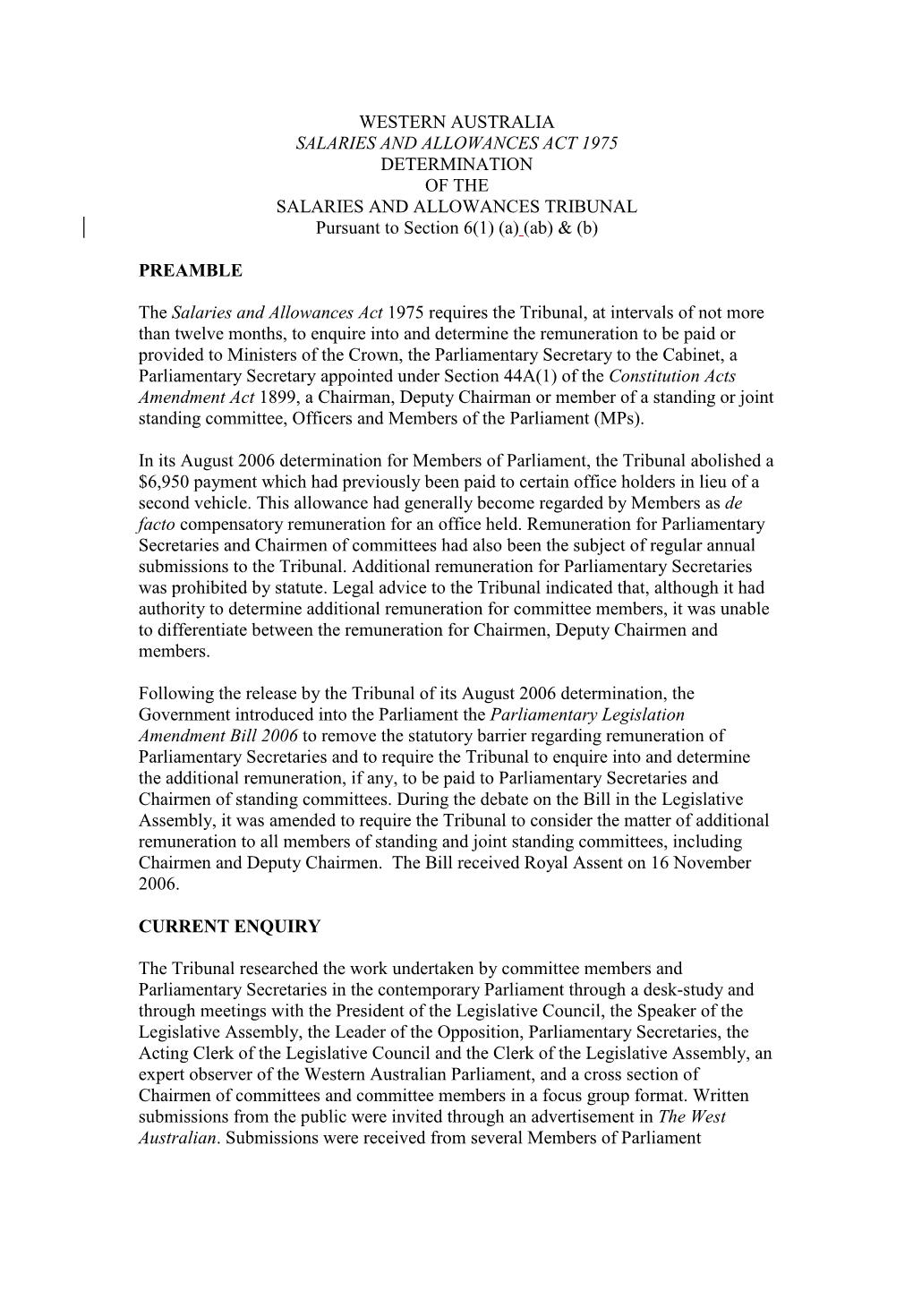 Variation Members of Parliament Determination No 1 of 2006 (Parliamentary Secretary) 28 Mar 2007.Pdf