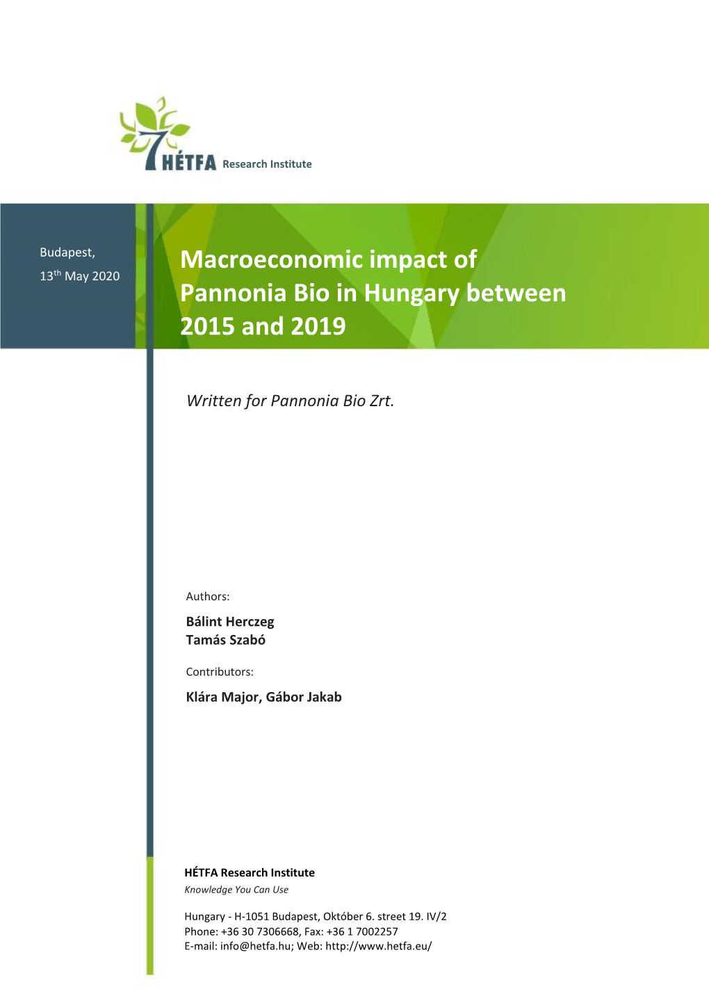 Macroeconomic Impact of Pannonia Bio in Hungary Between 2015 and 2019