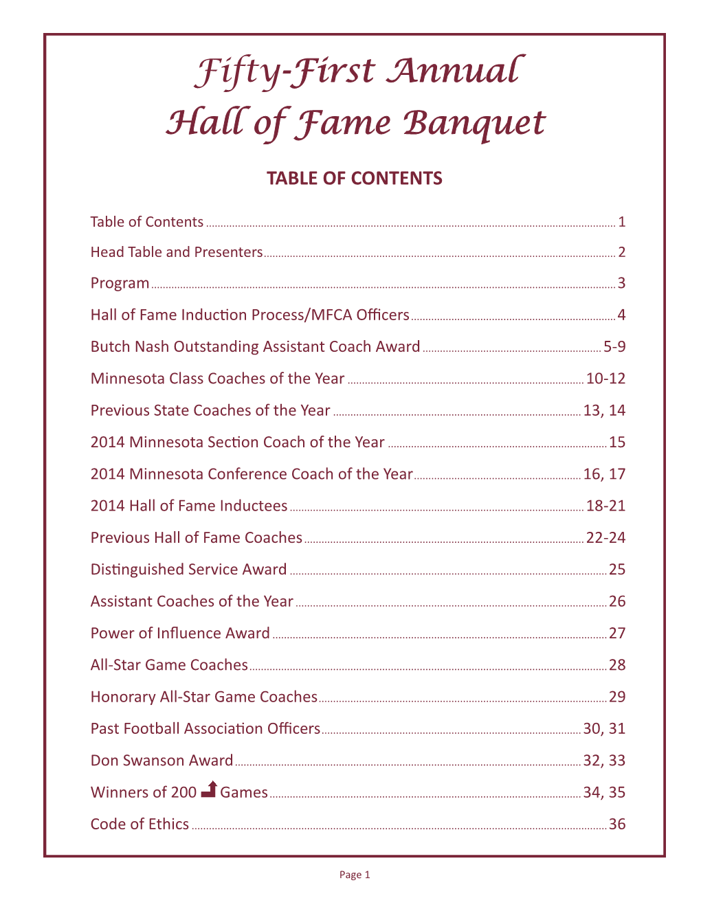 Fifty-First Annual Hall of Fame Banquet