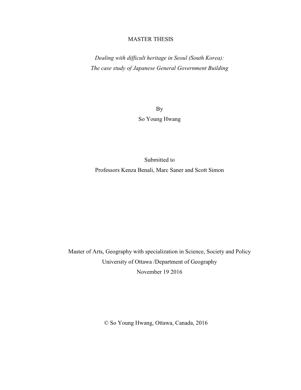 MASTER THESIS Dealing with Difficult Heritage in Seoul