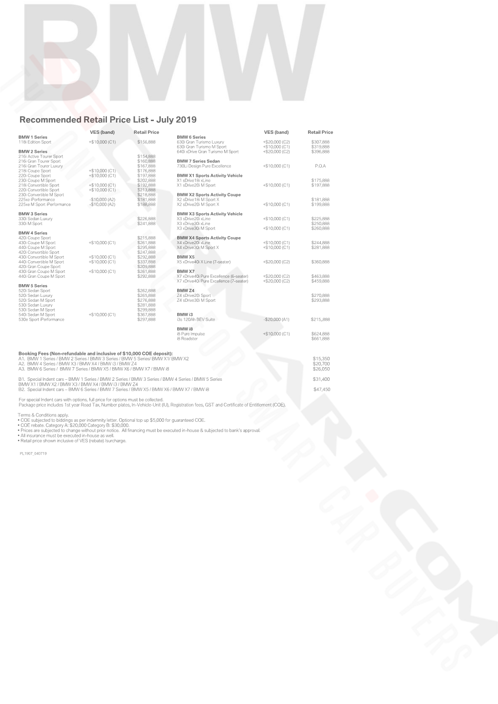 BMW Pricelist Jul 2019 (2019-07-06)