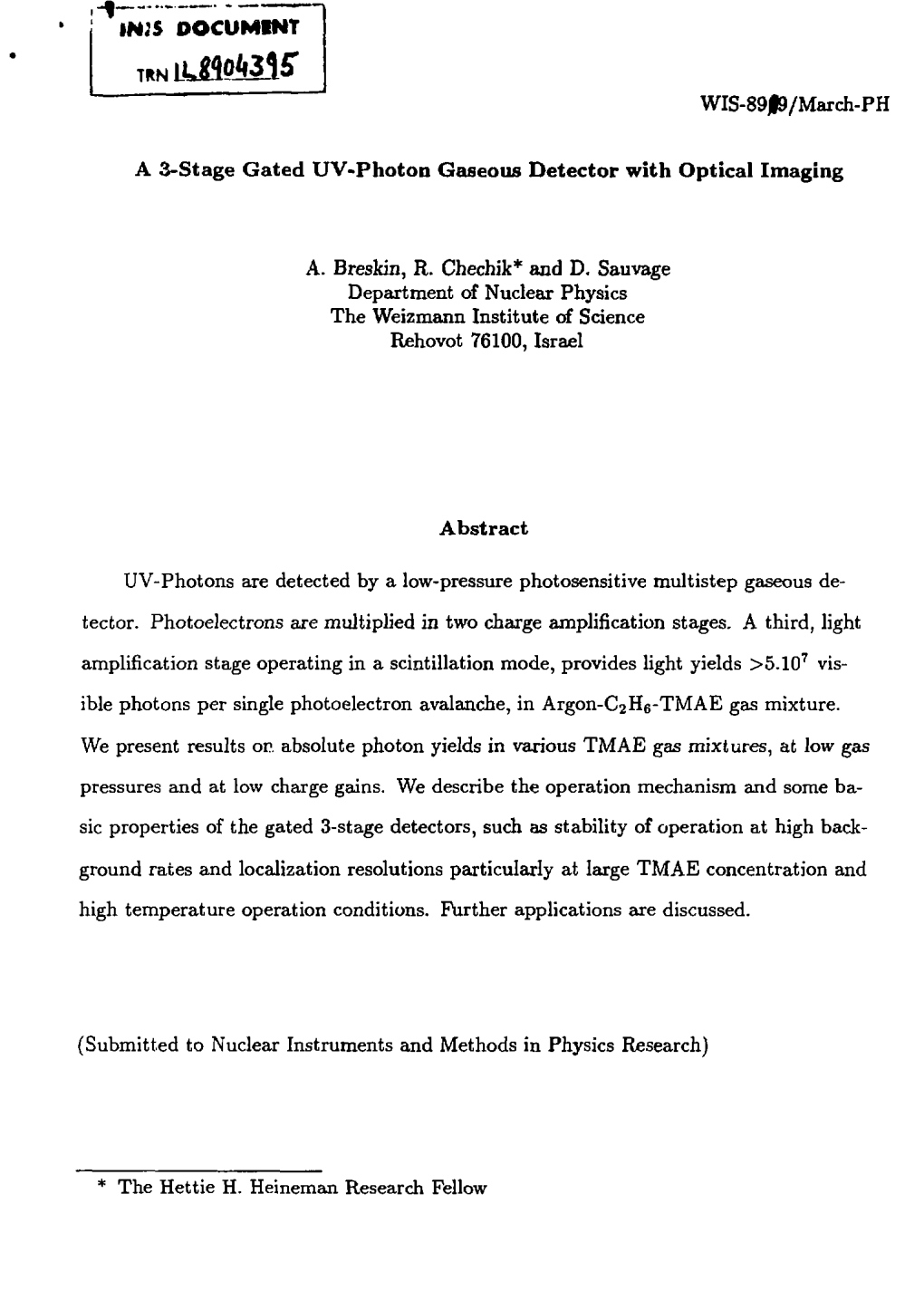 A 3-Stage Gated UV-Photon Gaseous Detector with Optical Imaging