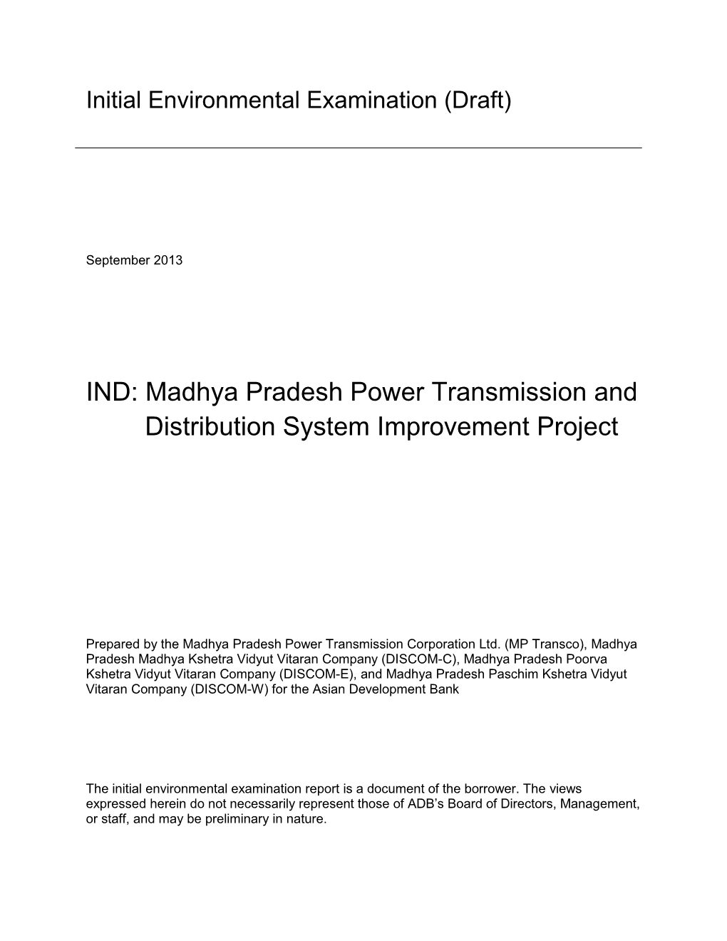 Madhya Pradesh Power Transmission and Distribution System Improvement Project