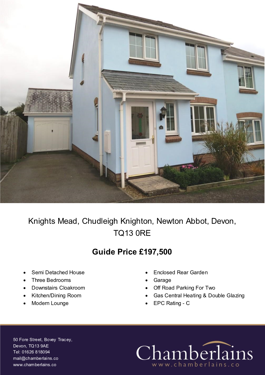 Knights Mead, Chudleigh Knighton, Newton Abbot, Devon, TQ13 0RE Guide Price £197,500