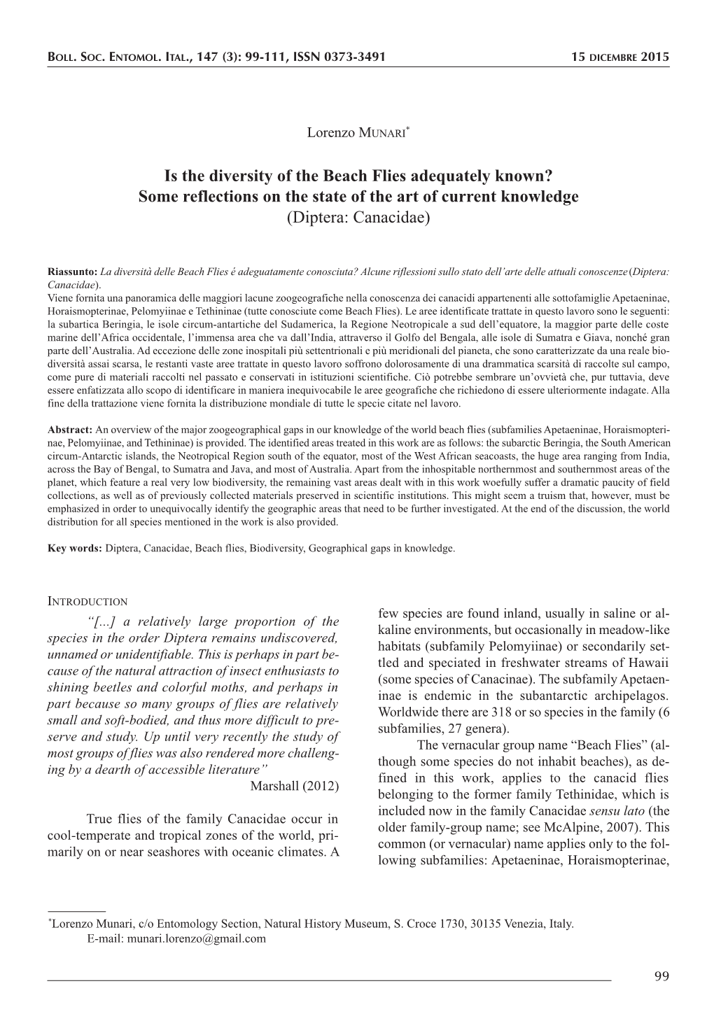 Is the Diversity of the Beach Flies Adequately Known? Some Reflections on the State of the Art of Current Knowledge (Diptera: Canacidae)