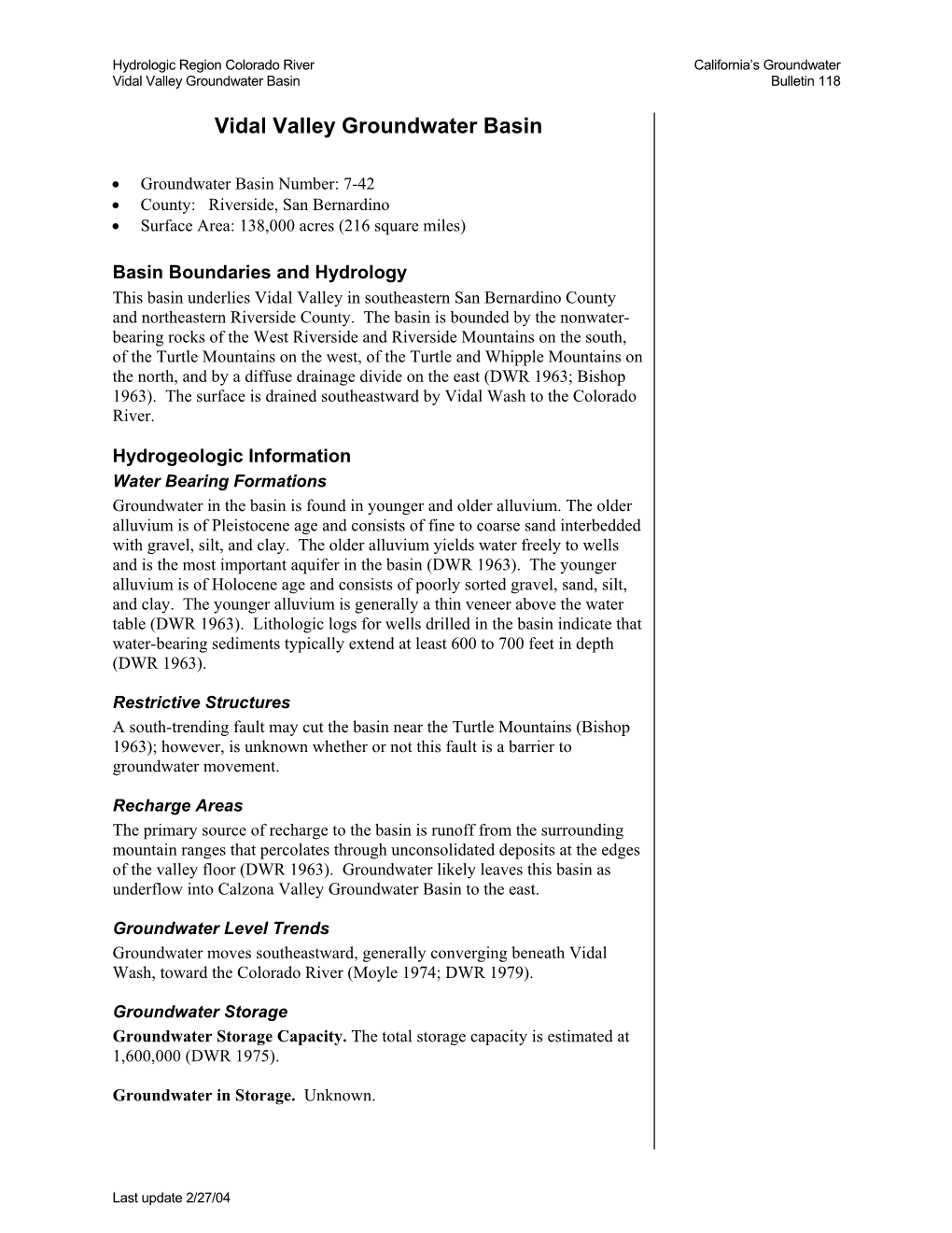 Vidal Valley Groundwater Basin Bulletin 118