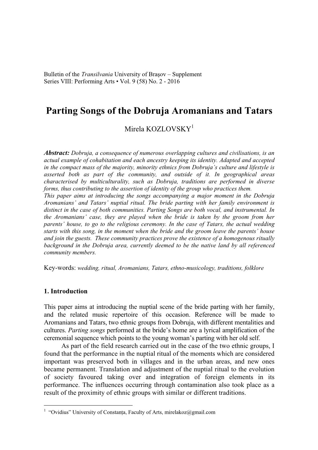 Kozlovsky, M.: Parting Songs of the Dobruja Aromanians and Tatars