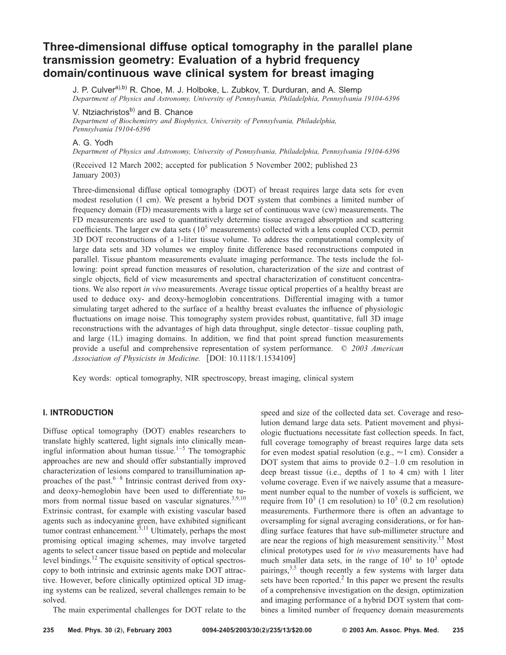 Three-Dimensional Diffuse Optical Tomography in The