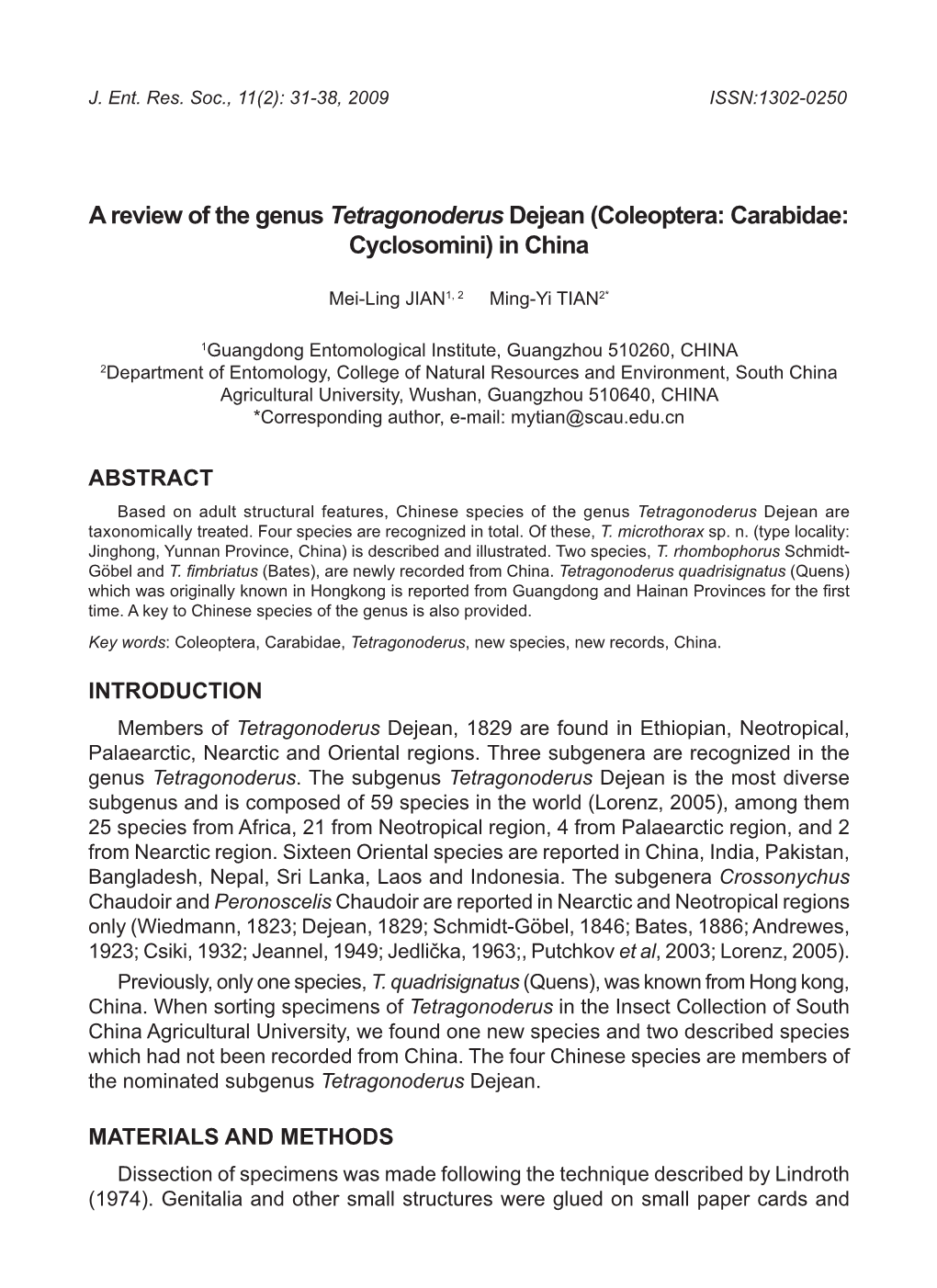 A Review of the Genus Tetragonoderus Dejean (Coleoptera: Carabidae: Cyclosomini) in China