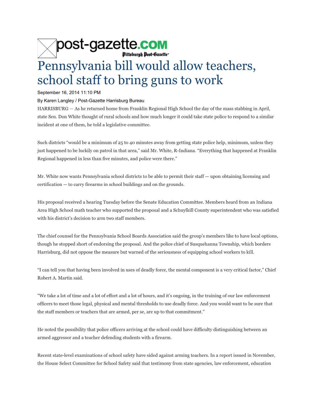 Pennsylvania Bill Would Allow Teachers, School Staff to Bring Guns