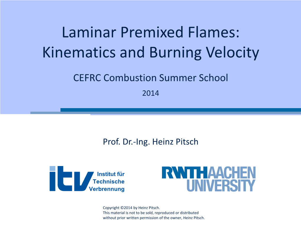 Laminar Premixed Flames: Kinematics and Burning Velocity