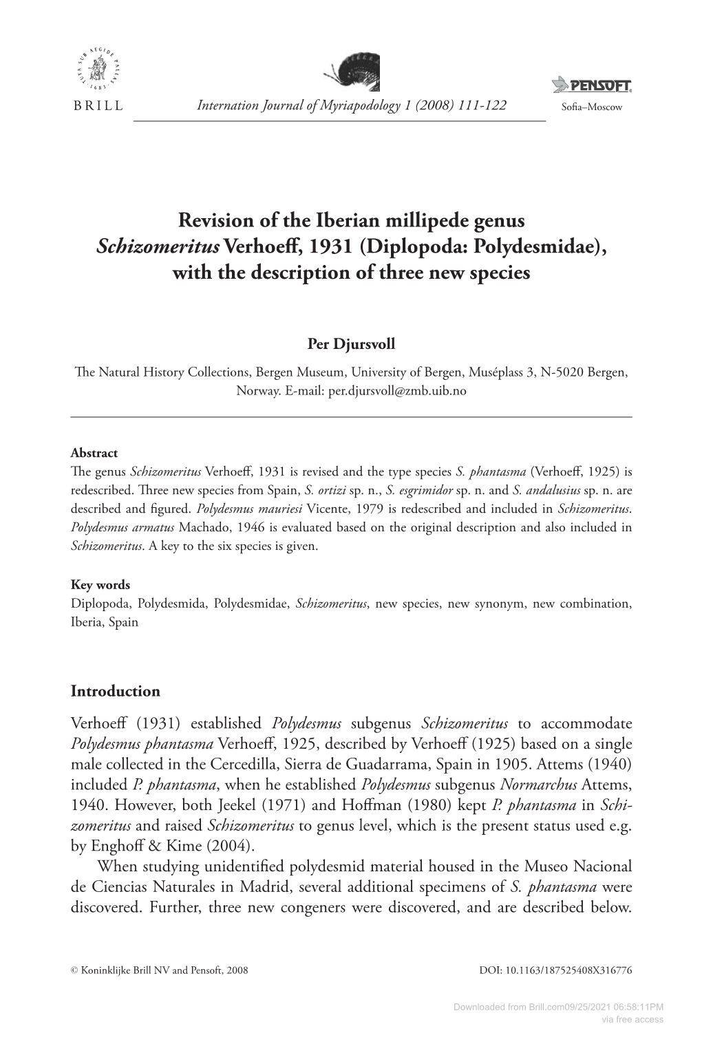 Diplopoda: Polydesmidae), with the Description of Three New Species