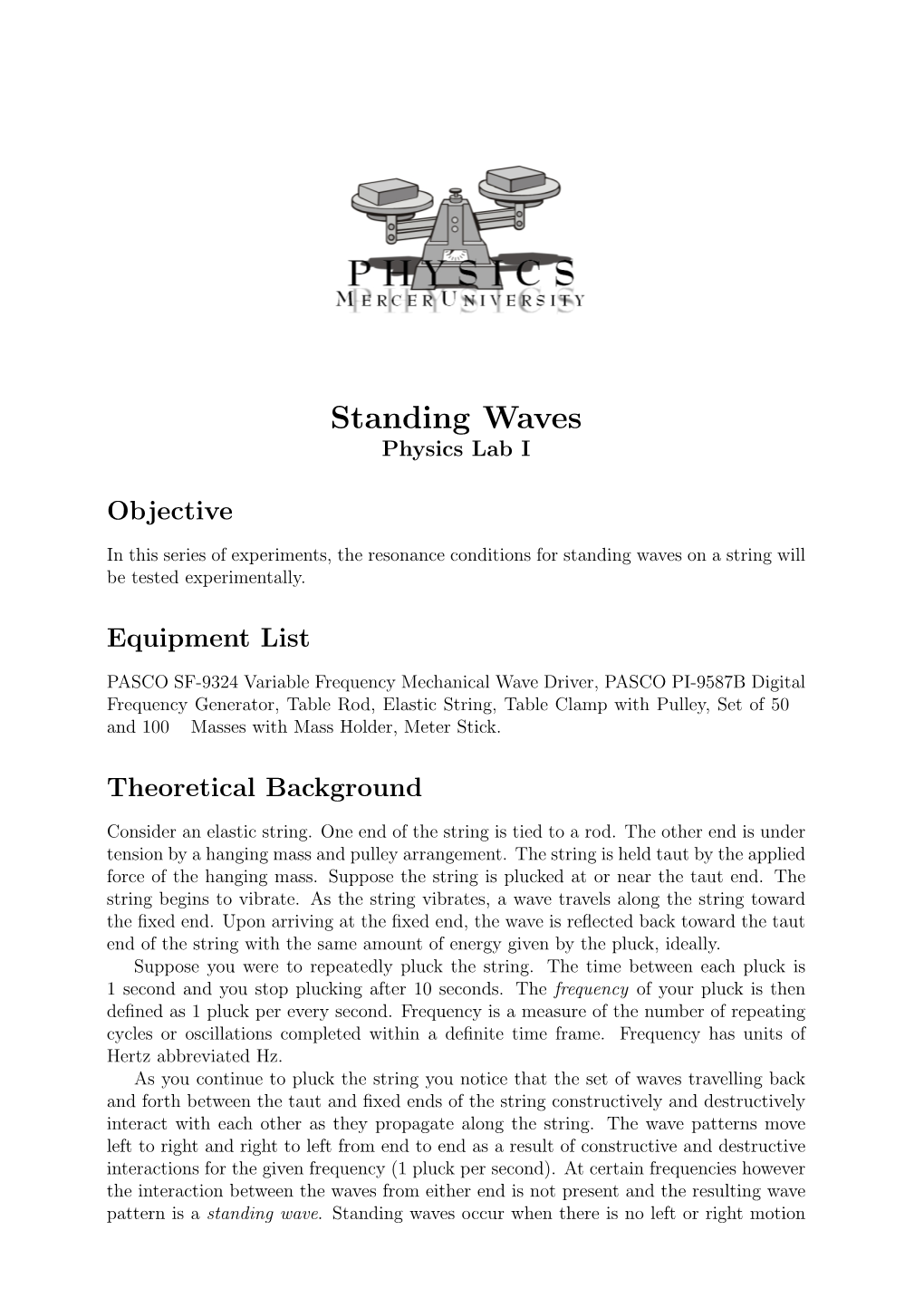 Standing Waves Physics Lab I