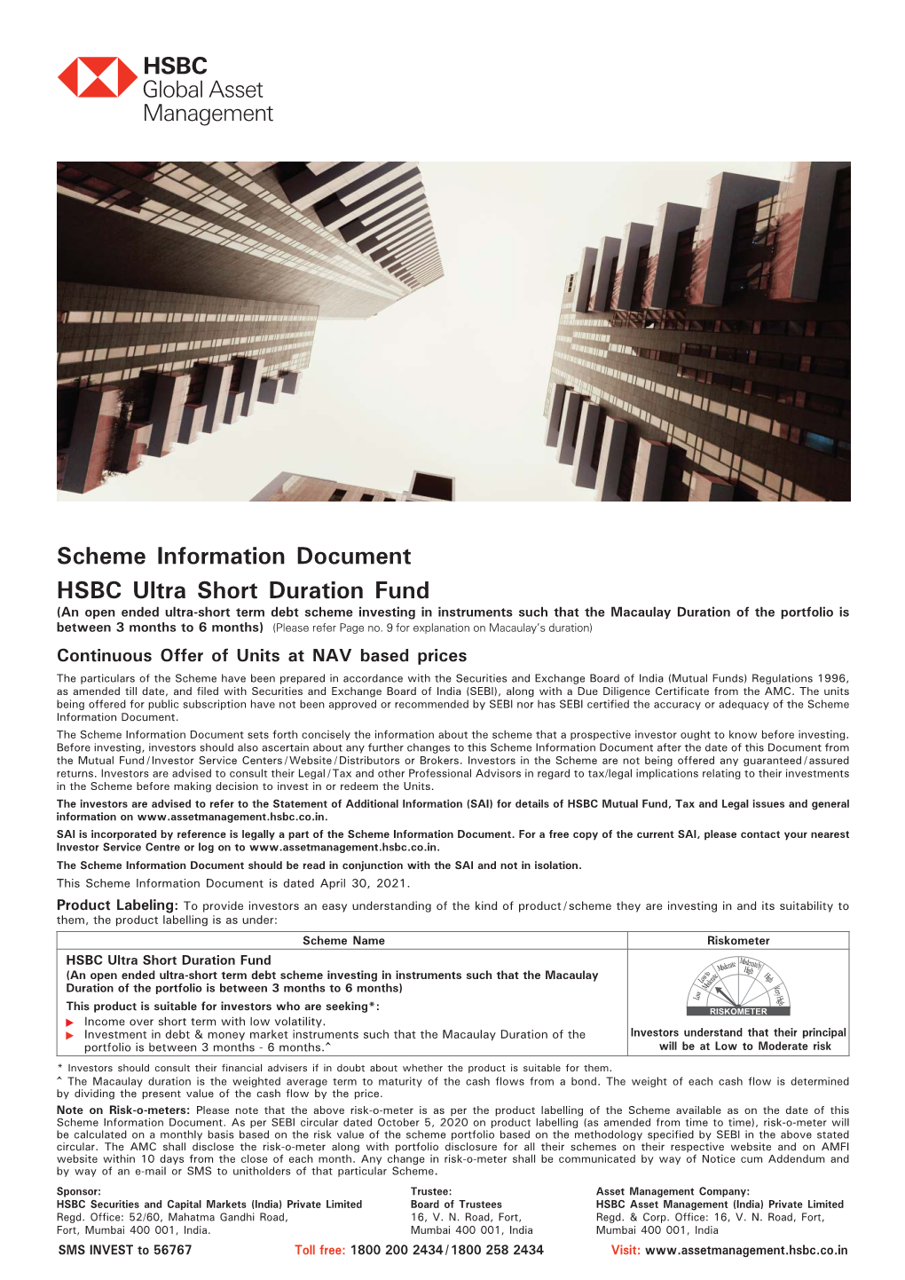 Scheme Information Document for HSBC Ultra Short Duration Fund