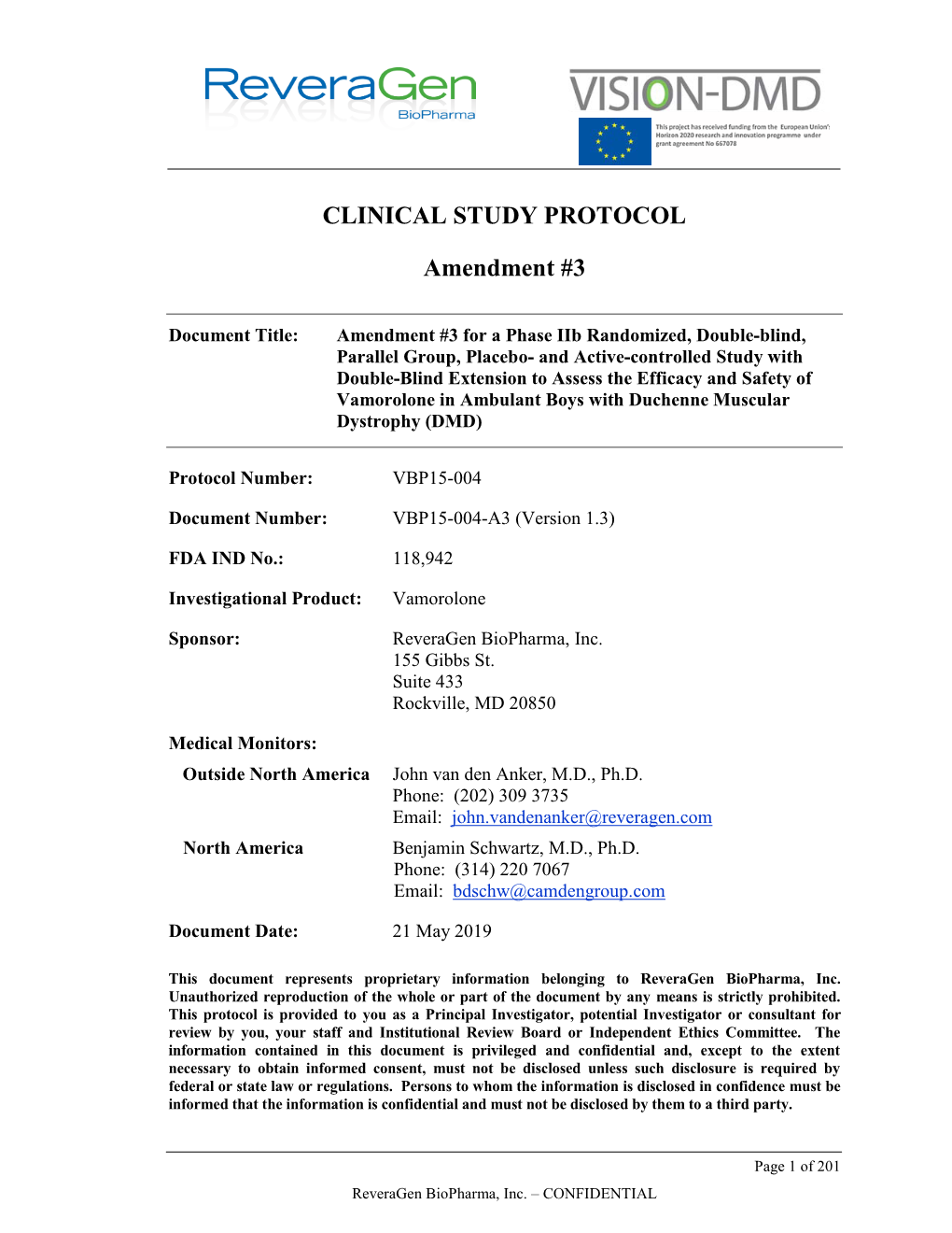 CLINICAL STUDY PROTOCOL Amendment #3