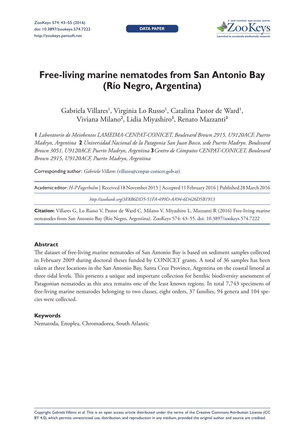 Free-Living Marine Nematodes from San Antonio Bay (Río Negro, Argentina)