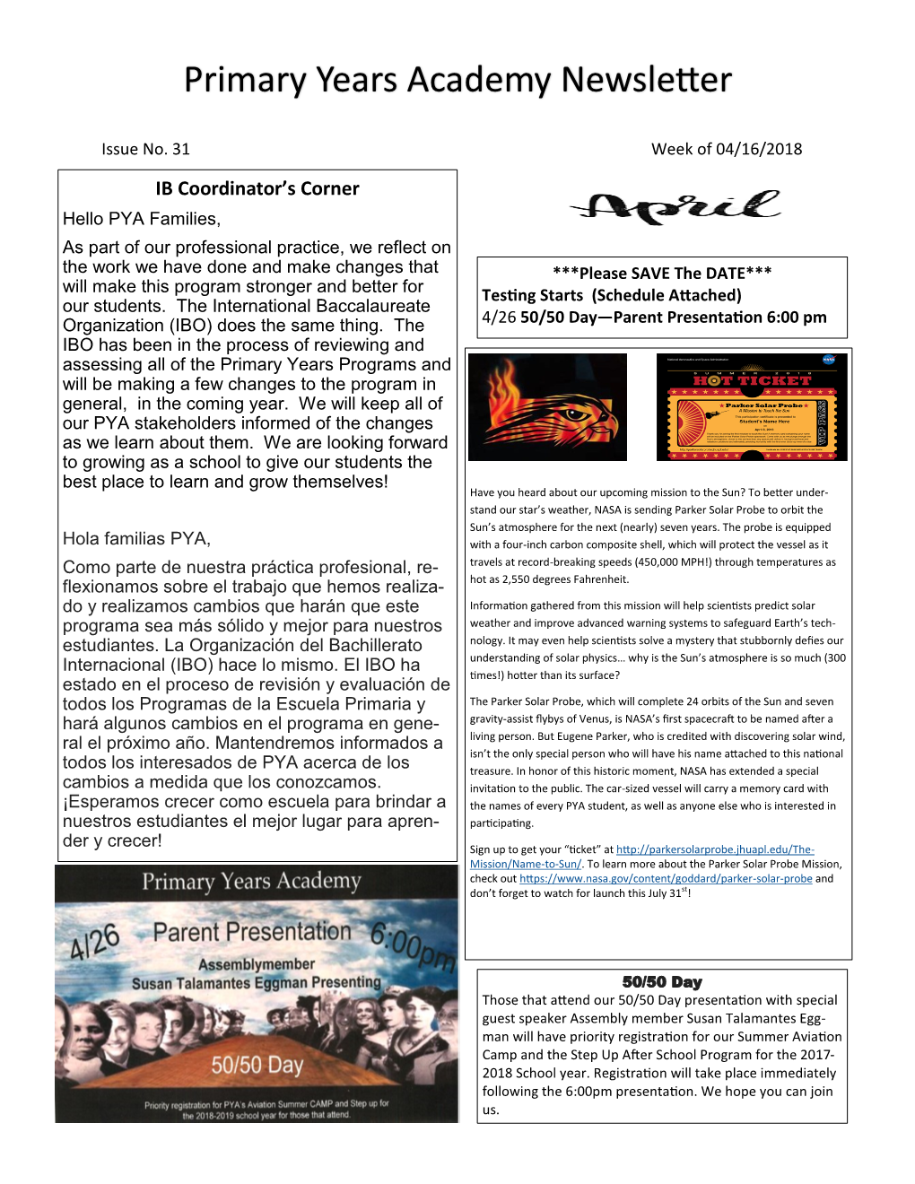 Primary Years Academy Newsletter