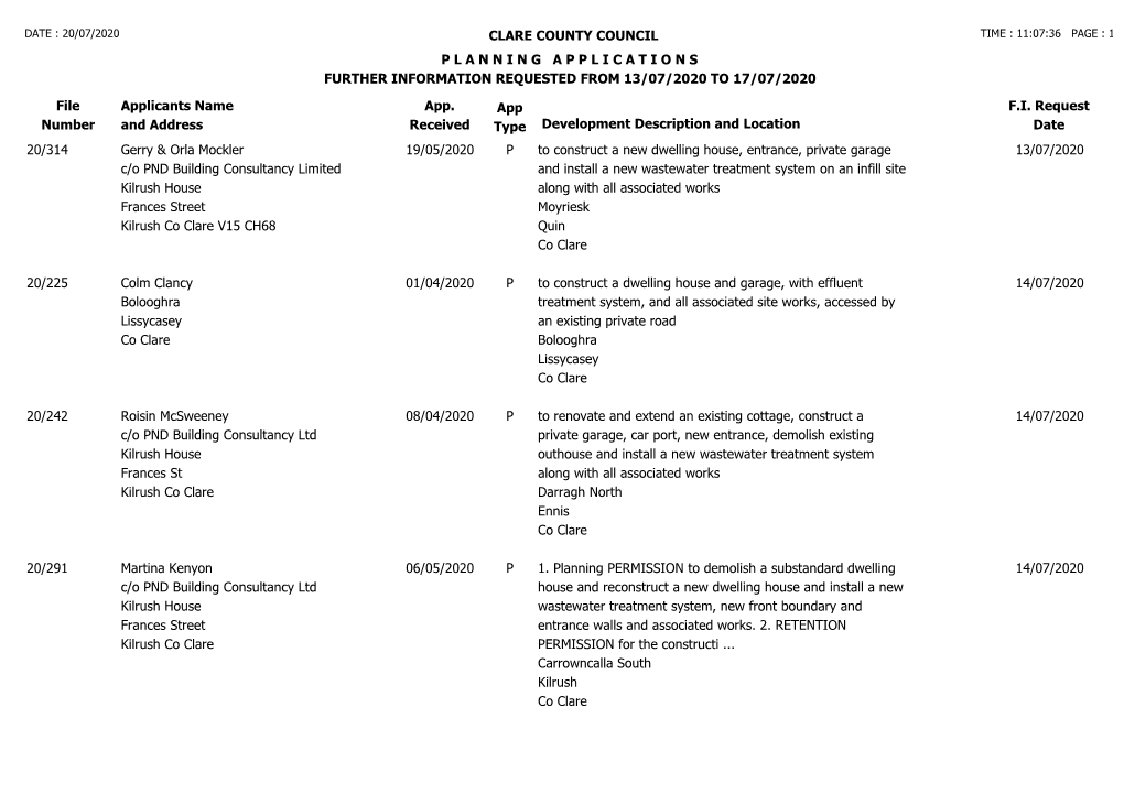 Further Information Requested for Week Ending 17Th July, 2020