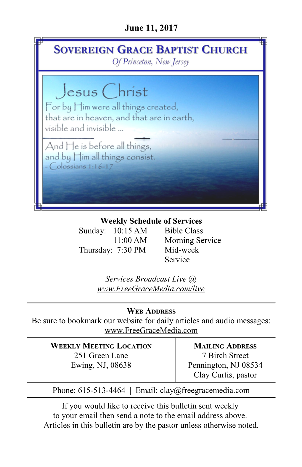 Weekly Schedule of Services