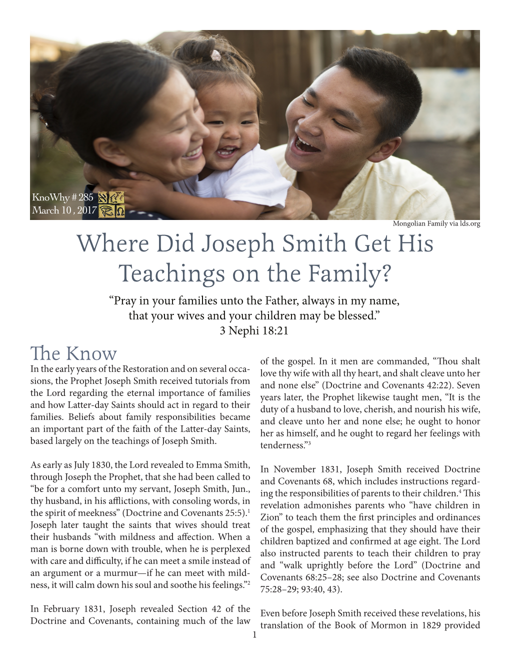 Where Did Joseph Smith Get His Teachings on the Family?