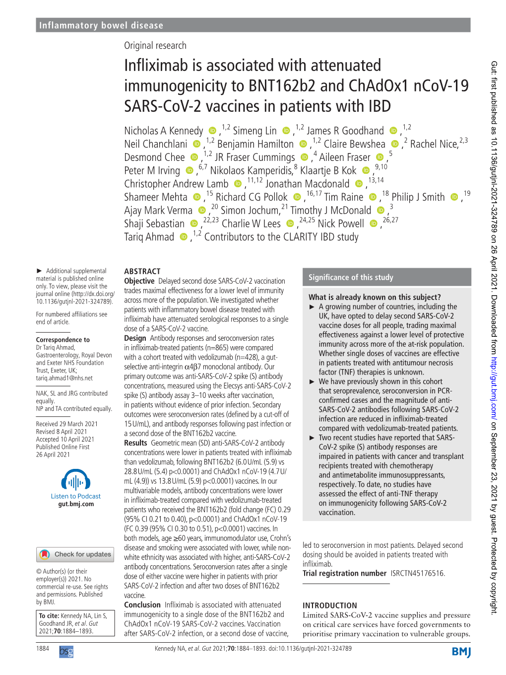 Infliximab Is Associated with Attenuated Immunogenicity to Bnt162b2 and Chadox1 Ncov-19 SARS-Cov-2 Vaccines in Patients With