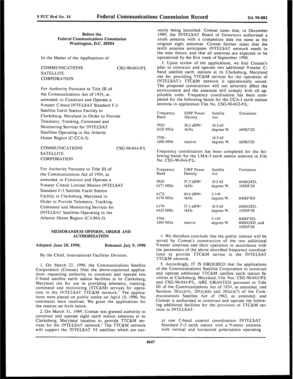 Federal Communications Commission Record DA 90-882