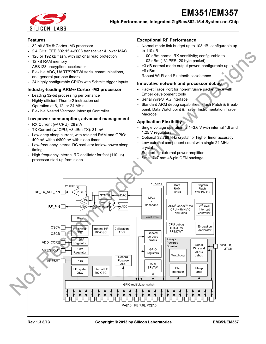 EM351/EM357 High-Performance, Integrated Zigbee/802.15.4 System-On-Chip