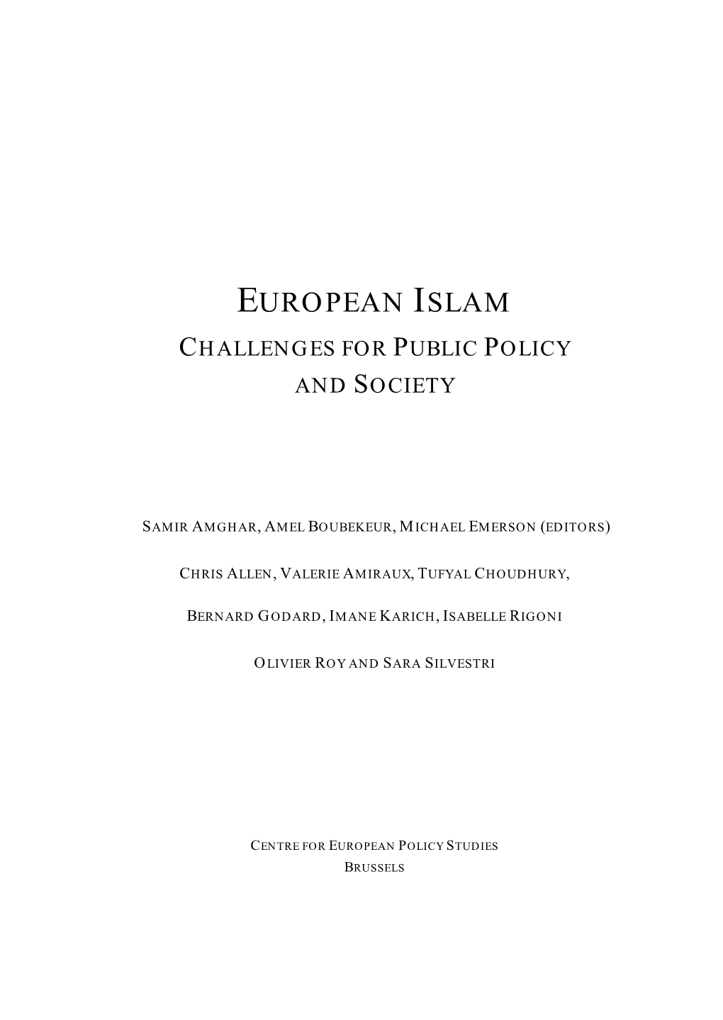 European Islam Challenges for Public Policy and Society