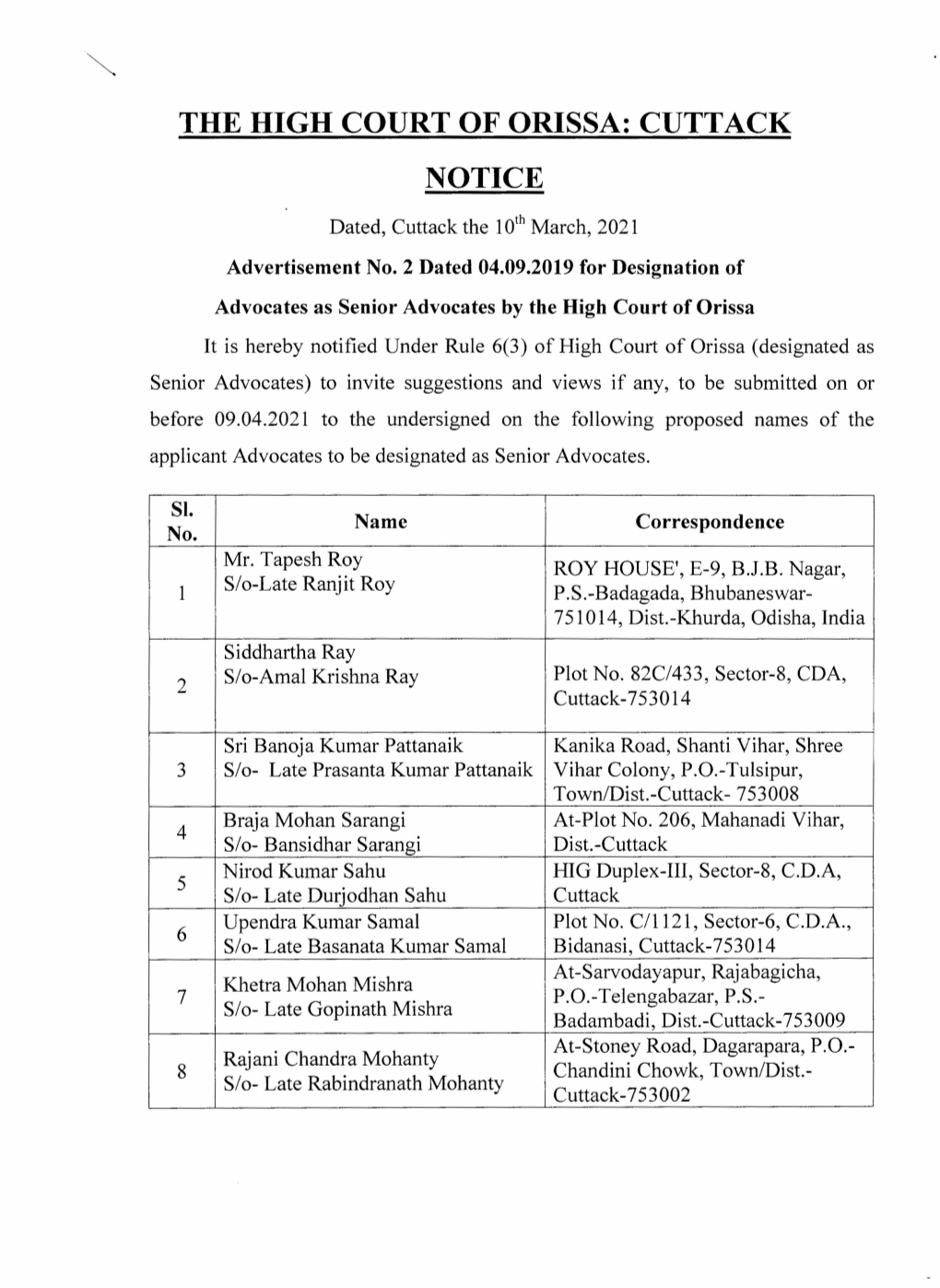 The High Court of Orissa: Cuttack Notice