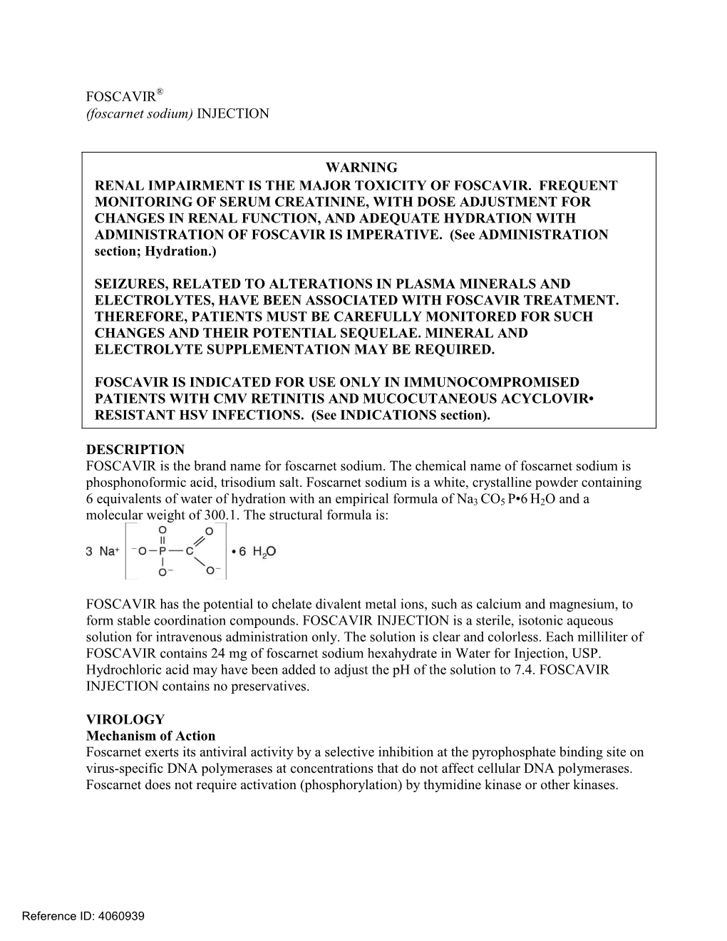 FOSCAVIR (Foscarnet Sodium) INJECTION